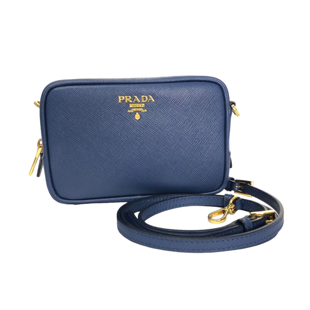 Prada Saffiano Shoulder Bag Leather Blue